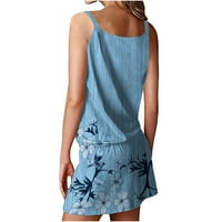 Sky plave haljine za žene bez rukava za tisak cvjetni uzorak za odmor V-izrez Slim Fit Trendy za odmor