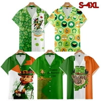 FNYKO Muška majica Dan St. Patrick Green Print Regular Fit Casual Chort Chort rukav gumb za ispis na
