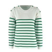 Pad džempera za žene s dugim rukavima Crewneck prugasti džemper za ispis slobodno pletenje pulover Opremljen pulover Udobne ženske džempere padaju zeleni xl