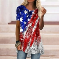 Fartey Žene 4. jula TOPS DRESSY casual American Flag Print CrewNeck bluza Tunika Kratki rukav visoki nizak hemski patriotski tee