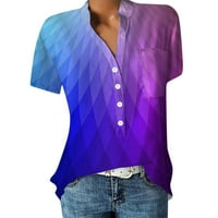 Bazyrey ženski kratki rukav na vrhu Henley kamuflažne bluze casual majica na dugme Purple M