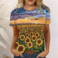 Žene Ljeto cvjetne tiskovine Klasične majice posade kratkih rukava Slatka tunika
