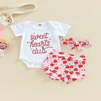Meihuida Baby Girls Ljeto odijelo Bijelo kratko slovo s kratkim rukavima Print Romper + Heart Print