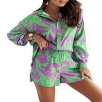 Hirigin ženska ležerna odjeća tropsko tisak dugih rukava dolje majica i viška šarka za hlače