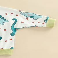 Toddler Boys Dugi rukav pulover, mala srca crtani dinosauri tiskani okrugli vrat kontrastni u boji Ležerne