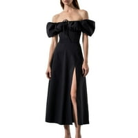 PEDORT WOMENS Ljetne haljine Ženska haljina za rušenje rukava, pune boje rufffle haljine kratkih rukava crna, l