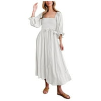 Bazyrey midi haljine za žene čvrste haljine ženski scoop vrat modne kratke rukavske haljine bijeli xl