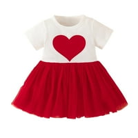 Yyeselk Little Girl Baby kratki rukav Love Haljina za ispis Dječja valentinova DAN SPLICE mrežasta haljina bijela 9- mjeseci