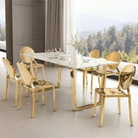 Homeroots Dizajneri Izbor Fau Mramorni trpezarijski stol, bijelo i zlato