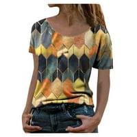Majica s kratkim ženama Ispis retro patchwork vrhova bluza okrugle vrat modna ženska plus veličina odvaja