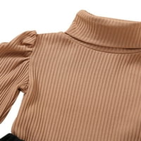 Sutnice za dijete Djevojke Jesenska odjeća Set set Solid Turtleneck pleteni odjeća džemper džemper nagnuta suknja Kaki 4- godine