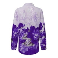 Dressy vrhovi za žene Fit Fashion New Ljeto vruće tiskano dugme dugih rukava V-izrez Labavi majica za majice Dame Top Purple L