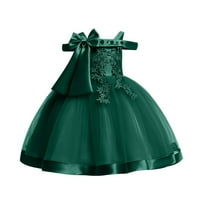 Djevojke 'haljina bez rukava za djevojke Minimalistička bowknot vezena mreža za cvijeće Neto pređa Rođendanski haljini haljine za čišćenje zelene 3 godine