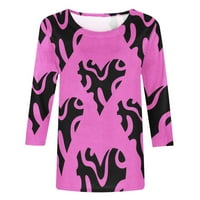 Valentinene majice za žene Ženska modna tiskana labava majica Srednja rukava rukavi okrugli vrat Ležerne prilike Hot Pink XXL A6054