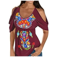 Ležerna majica grafike za žene za žene kratki rukav labav fit hladnog ramena plus veličina Top Wine