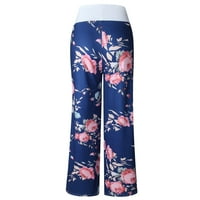 Softmallow ženske ispisane istegnute hlače cvjetne udobne pantalone nacrtaju široke lounge hlače plave