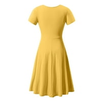 Ženska modna udobna kratka rukava V izrez Solid Boja Ljetna haljina Yellow XL