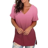 Košulje za žene labave fit labave majice V-izrez kratki rukav gradijentni bluza Ženske vrhove