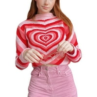 Hirigin Žene Vole džemper za ispis srca Dugi rukavi O-izrez Pleteni pulover