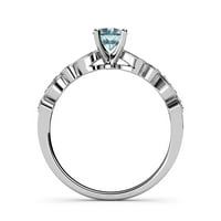 Aquamarine i dijamantni zaručni prsten sa miligranskim radom 0. CT TW u 14k bijelo zlato .Size 5.5