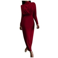 Ženske ljetne haljine za žene labave dugih rukava Srednjeg dijela V-izrez SOLD Party haljina crvena