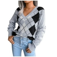 Ženski prevelirani dugi rukav Ležerni pleteni pleteni džemper dame Jesen i zimska boja blokirajući dugi