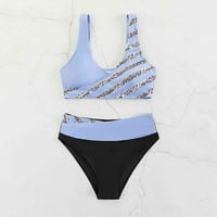 Ženski seksi blok boja bikini setovi visokog struka Bikini dva kupaća kupaći kupaći kostim plavi l