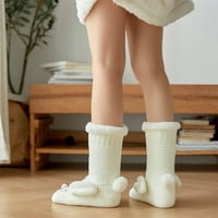 Lovskoo Slipper čarape za žene srednje telefgirle zimski zečji uši zadebljane tople neklizajuće češljane cijevi čarape s podnim srednjim klizanjem čarape Slatke novitetne čarape za posade bijele