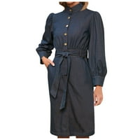 Haljina za ženske ležerne stalne ovratnike dugih rukava haljina Vintage haljine