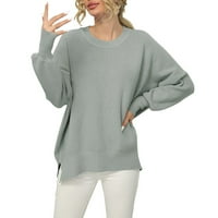 Duks pulover za žene s dugim rukavima Crewneck Bočni prorez rebrasti pleteni pleteni džemper vrhovi