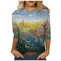 Ženske labave majice Ljeto Jesen okrugli vrat Svakodnevne vrhove narukvica rukav tiskani pejzažni rukav