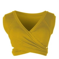Vrhovi useva za žene Ženska modna casual Solid Boja donji remen V-izrez pupak koji otkriva prsluk žuti