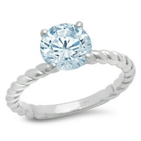 2ct okrugli rez plavi simulirani dijamant 18k bijelo zlato ugraviranje izjava svadbeni godišnjica angažman