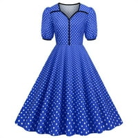 Vintage haljina za žene Ljeto Vintage kratki rukav Polka Dot Naplaćeni V izrez lutka Dot Štampanje Tri
