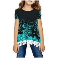 Dječje majice veličine 7-Djevojke košulje Crewneck Slojevi cvjetni print kratki rukav slatka dječja