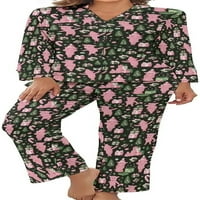 Božićne svinje Ženske pidžame Set gumb dolje za spavanje PJ set Loungewear Noćno odijelo sa džepom