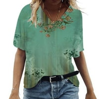 Ženska cvjetna plus veličine vrhova meke prozračne majice kratkih rukava s kratkim rukavima, casual