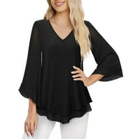 Ženska ljetna modna majica s dvostrukim slojem mrežica s dvostrukim slojem bluza s bluzama V-izrez,