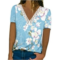 Ženski ljetni cvjetovi tiskani košulje kratki rukav čipka V izrez labava casual haljina tunika tunička
