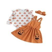 Douhoow Baby Girl Halloween Outfits dugih rukava Pumpkin Rompers Suspeder Suspecder Set 0-18 mjeseci