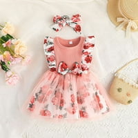 Corashan TOLLDER GIRLSE 9-4Y tulle haljina za bebe cvjetni ispis ruffle rukave za šivanje mrežaste ruke + marar