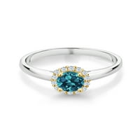 Gem Stone King 0. CT London Blue Topaz White Created Created Sapphire 10k bijeli zlatni prsten sa žutim