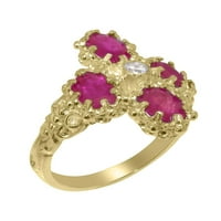Britanska napravljena 18k žuti zlatni kubični cirkonijski i rubinski ženski prsten iz izjave - Veličine