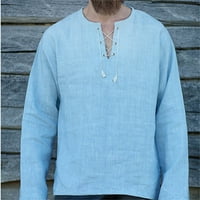 Čvrsta boja široko labava pamučna i posteljina majica s dugim rukavima za muškarce muške dugih rukava