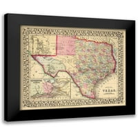 Mitchell Black Moderni uokvireni muzej Art Print pod nazivom - Mapa okruga Texas - Mitchell 1870