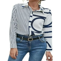 Ženska bluza vrhova slova Striped gumba za ispis prednje košulje plave i bijele m m