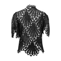 Yyeselk Crochet Eyelet Žene Ljetni vrhovi Casual V-izrez kratkih rukava Vidi kroz košulje Modni asimetrični hem uredbe dame seksi bluze crne l
