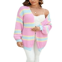 Eyicmarn ženska plus veličina Klint Cardigan dugih rukava Contrast Color Otvoreni prednji džemperi