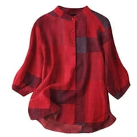 Izlasci izlaska za žene Ženska modna ležerna majica kratki rukav V-izrez Duksera za bluzu Bluza Labav Lucky Majica, Crvena, XXL