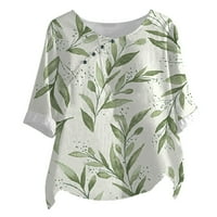 TKLpehg Ženski kratki rukav Tors Modni cvjetni ispis Dame Tops Crewneck Roll up ruffe na vrhu majica Casual Laise Bluze Green XL